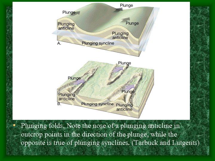  • Plunging folds. Note the nose of a plunging anticline in outcrop points