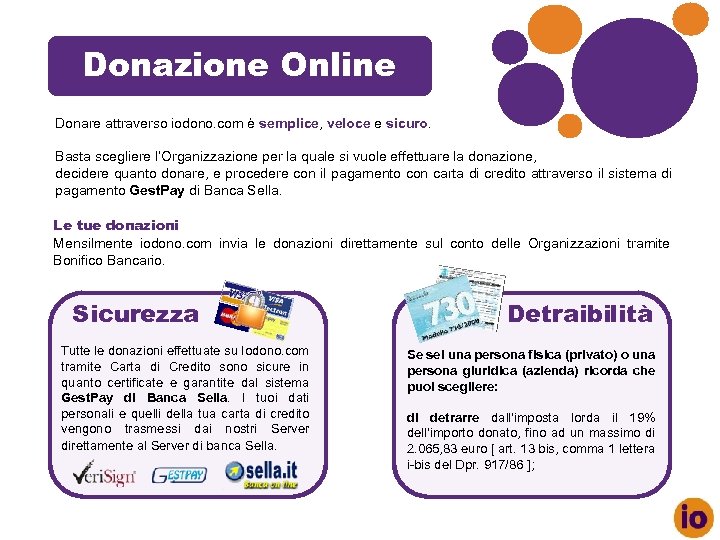 Donazione Online Donare attraverso iodono. com è semplice, veloce e sicuro. Indic e Basta