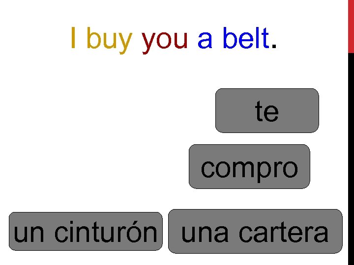 I buy you a belt. te compro un cinturón una cartera 