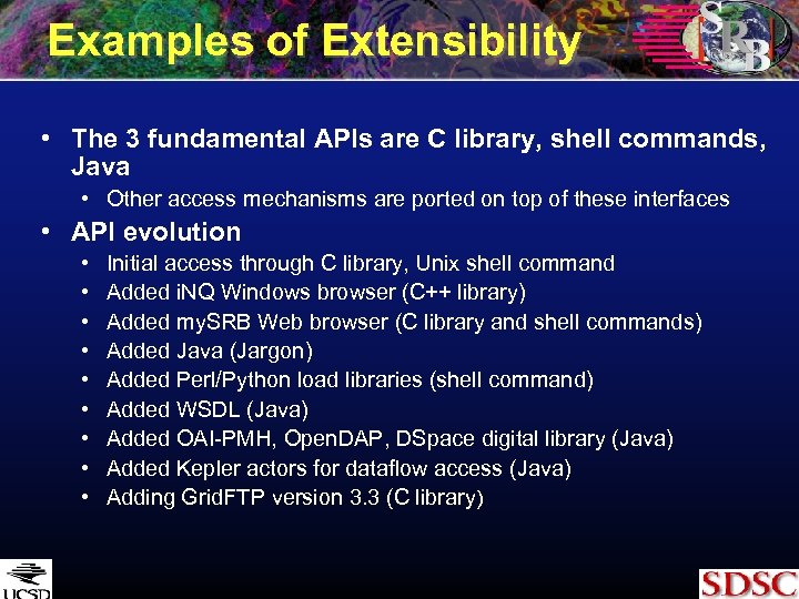 Examples of Extensibility • The 3 fundamental APIs are C library, shell commands, Java
