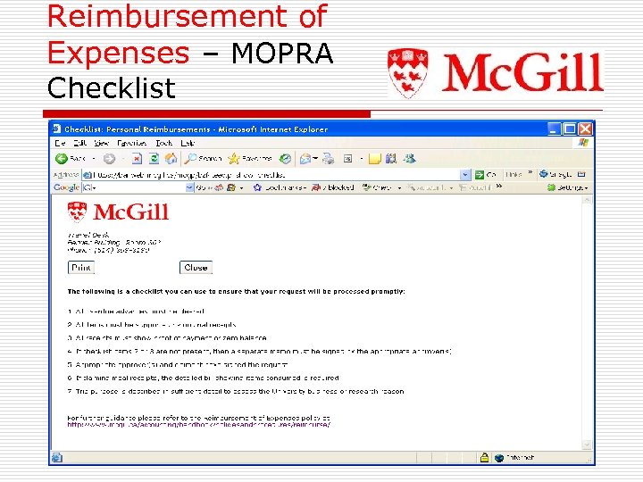 Reimbursement of Expenses – MOPRA Checklist 