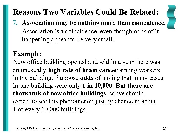 Reasons Two Variables Could Be Related: 7. Association may be nothing more than coincidence.