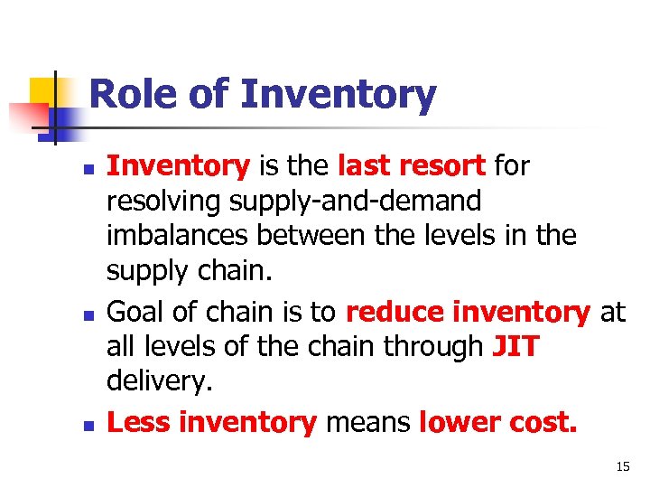 Role of Inventory n n n Inventory is the last resort for resolving supply-and-demand