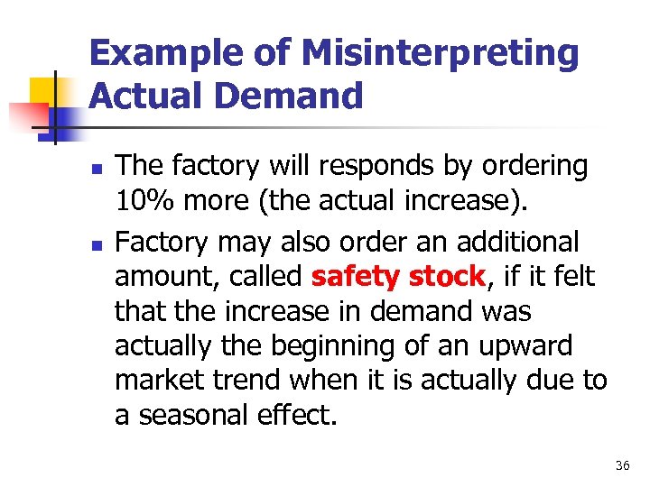 Example of Misinterpreting Actual Demand n n The factory will responds by ordering 10%