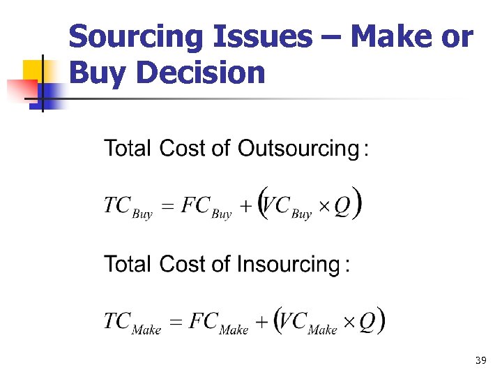 Sourcing Issues – Make or Buy Decision 39 