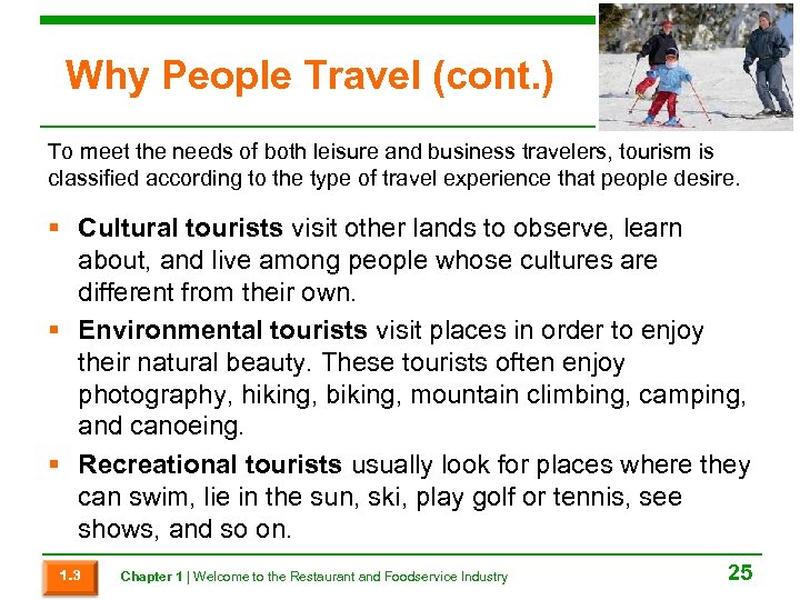 Why People Travel (cont. ) To meet the needs of both leisure and business