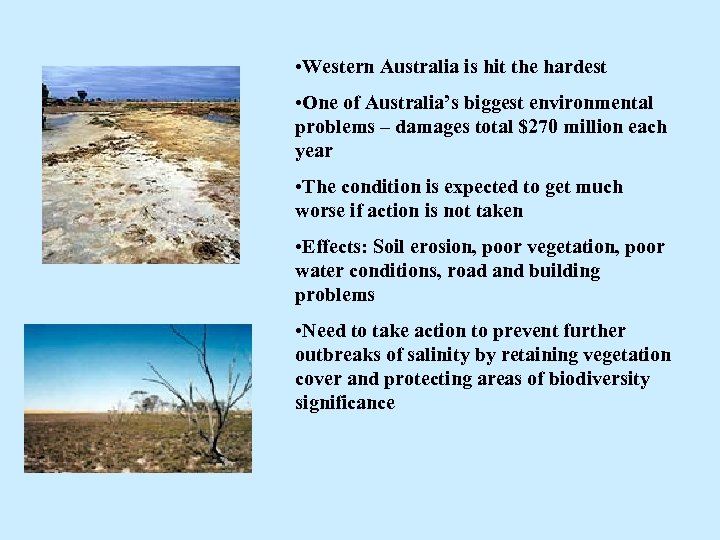  • Western Australia is hit the hardest • One of Australia’s biggest environmental