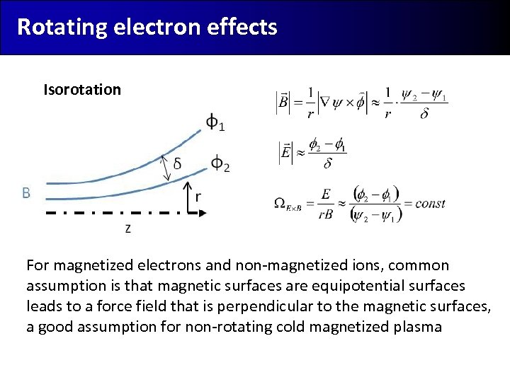 Rotating electron effects Isorotation For magnetized electrons and non-magnetized ions, common assumption is that