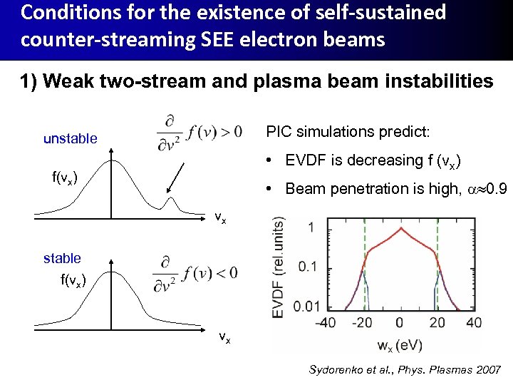 Conditions for the existence of self-sustained counter-streaming SEE electron beams 1) Weak two-stream and