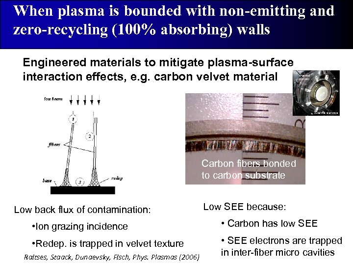 When plasma is bounded with non-emitting and zero-recycling (100% absorbing) walls Engineered materials to