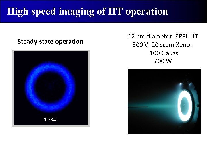 High speed imaging of HT operation Steady-state operation 12 cm diameter PPPL HT 300