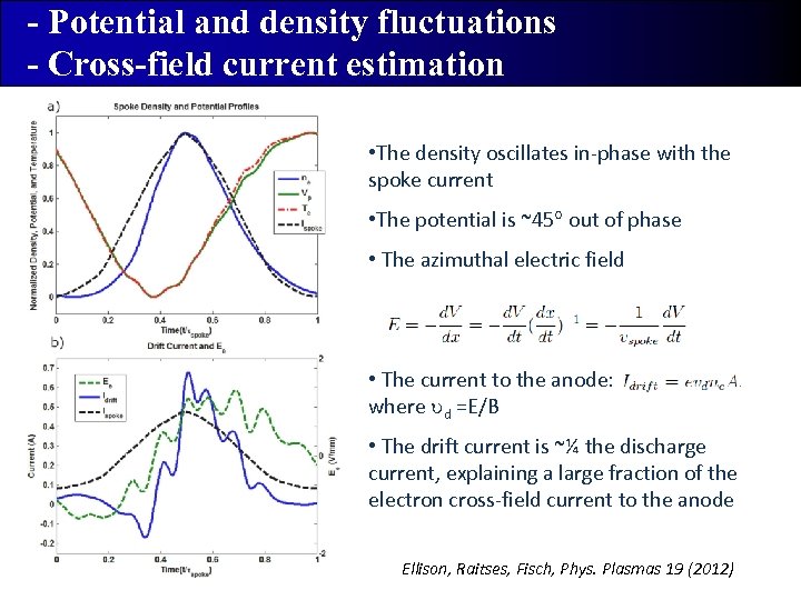 - Potential and density fluctuations - Cross-field current estimation • The density oscillates in-phase