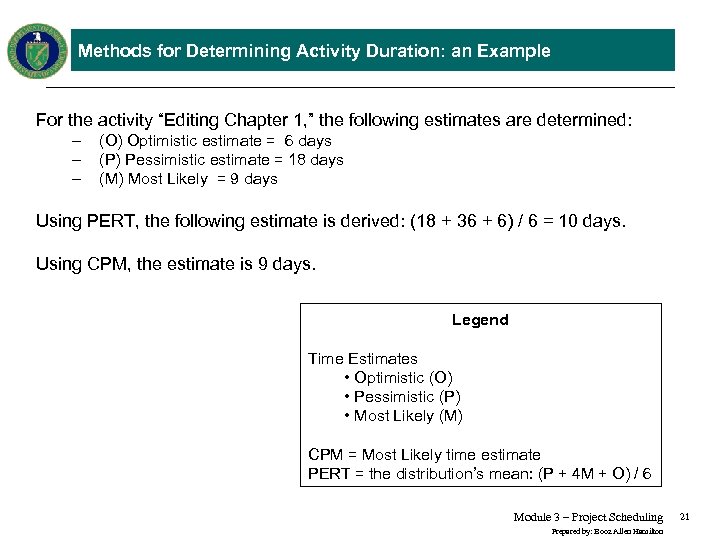 Methods for Determining Activity Duration: an Example For the activity “Editing Chapter 1, ”
