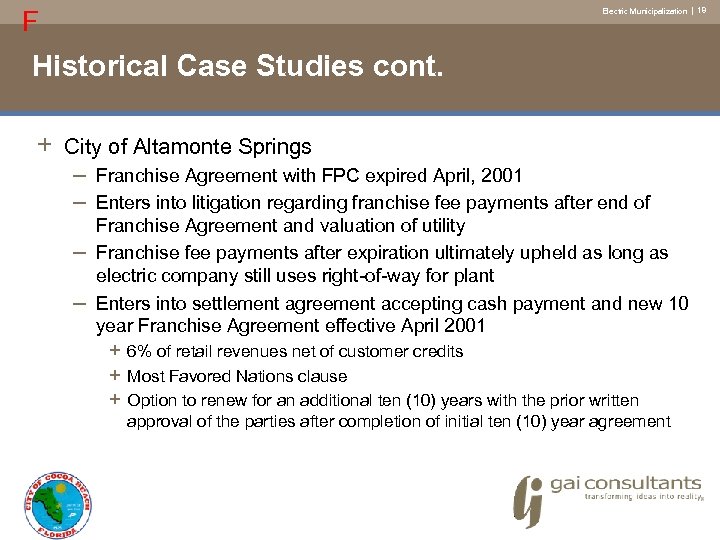 F Electric Municipalization | 18 Historical Case Studies cont. + City of Altamonte Springs