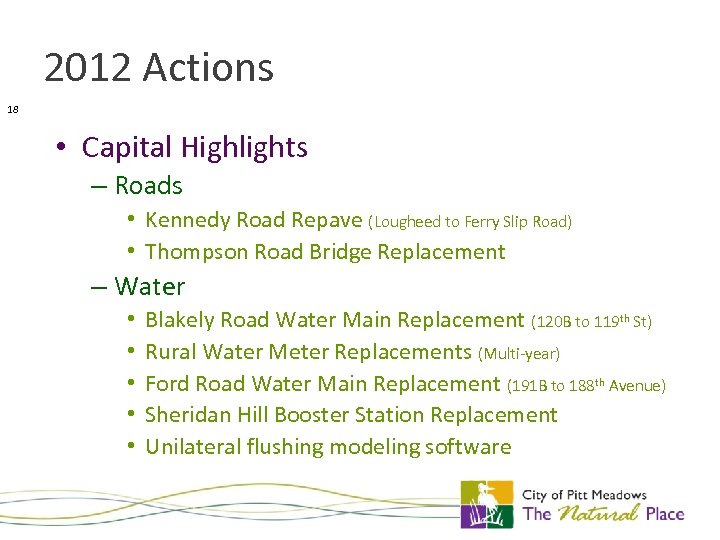2012 Actions 18 • Capital Highlights – Roads • Kennedy Road Repave (Lougheed to