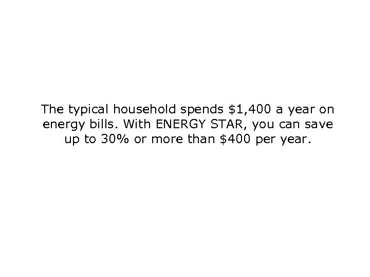 The typical household spends $1, 400 a year on energy bills. With ENERGY STAR,