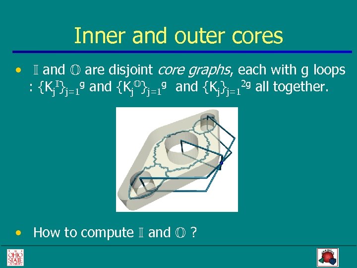 Inner and outer cores • I and O are disjoint core graphs, each with