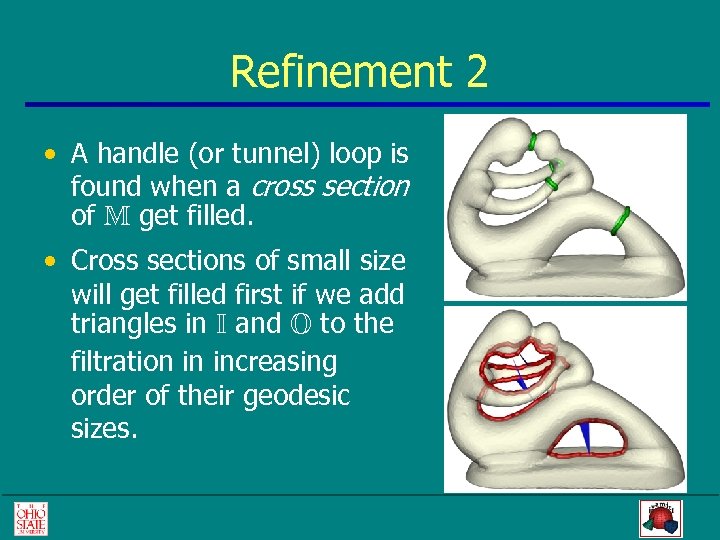 Refinement 2 • A handle (or tunnel) loop is found when a cross section
