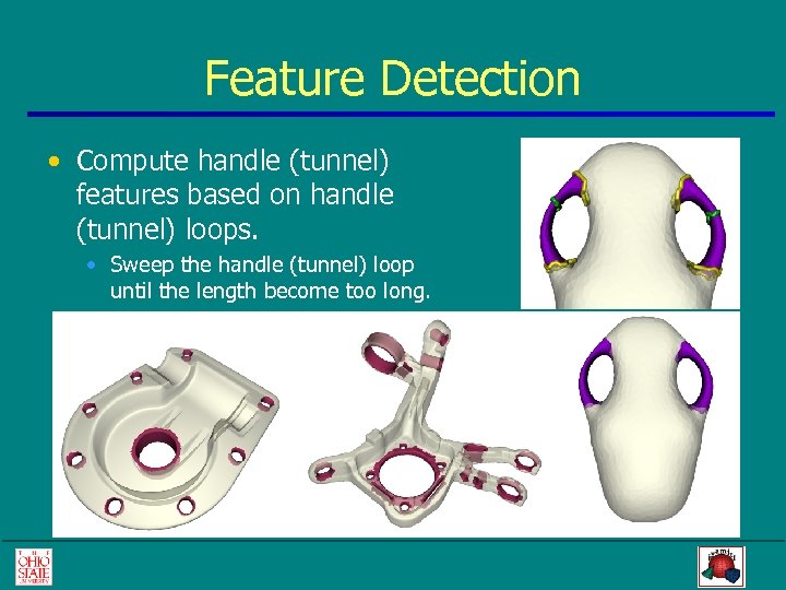 Feature Detection • Compute handle (tunnel) features based on handle (tunnel) loops. • Sweep