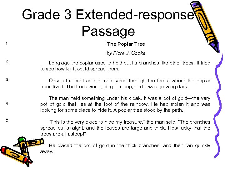 Grade 3 Extended-response Passage 1 The Poplar Tree by Flora J. Cooke 2 Long