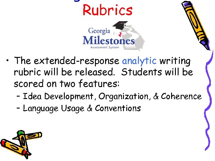Rubrics • The extended-response analytic writing rubric will be released. Students will be scored