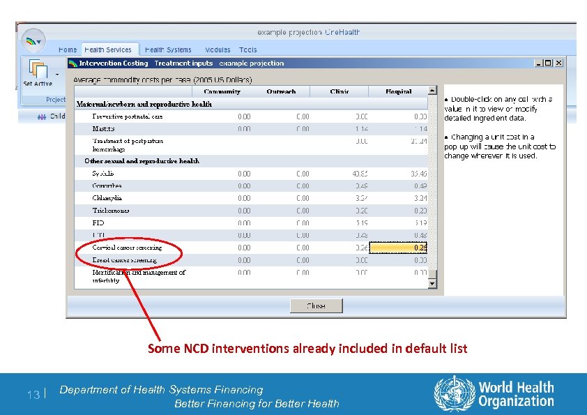 Some NCD interventions already included in default list 13 | Department of Health Systems