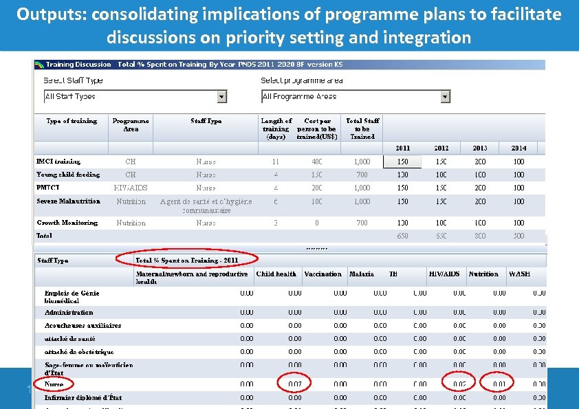 Outputs: consolidating implications of programme plans to facilitate discussions on priority setting and integration