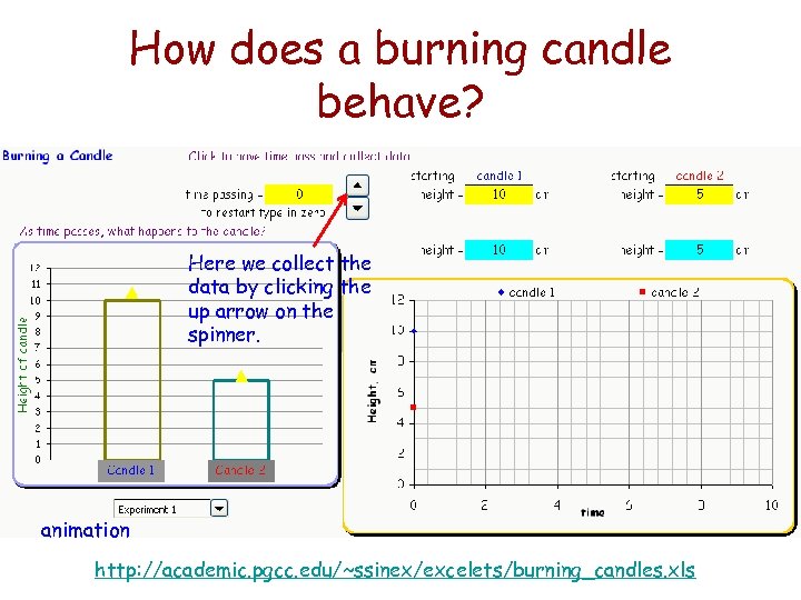 How does a burning candle behave? Here we collect the data by clicking the