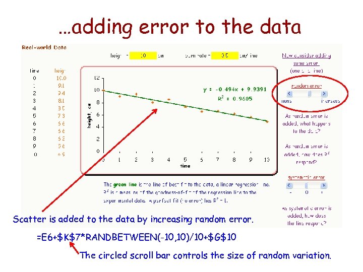 …adding error to the data Scatter is added to the data by increasing random