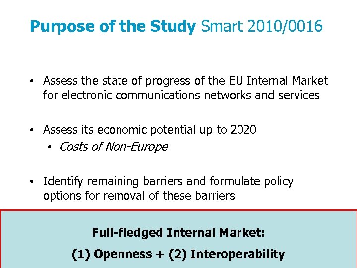 Purpose of the Study Smart 2010/0016 • Assess the state of progress of the