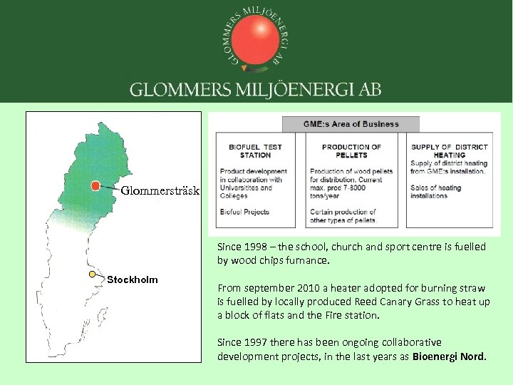 Glommersträsk Since 1998 – the school, church and sport centre is fuelled by wood