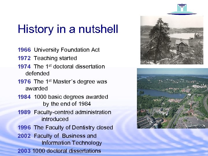 History in a nutshell 1966 University Foundation Act 1972 Teaching started 1974 The 1