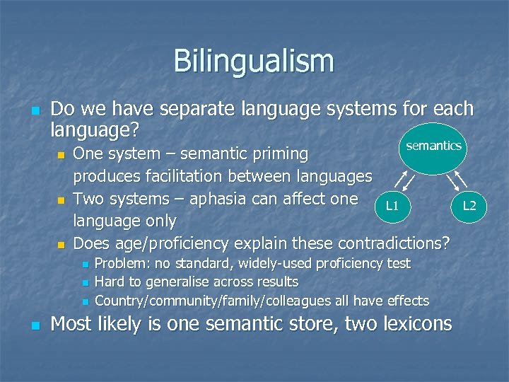 Bilingualism n Do we have separate language systems for each language? n n n
