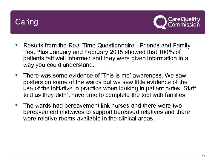 Caring • Results from the Real Time Questionnaire - Friends and Family Test Plus