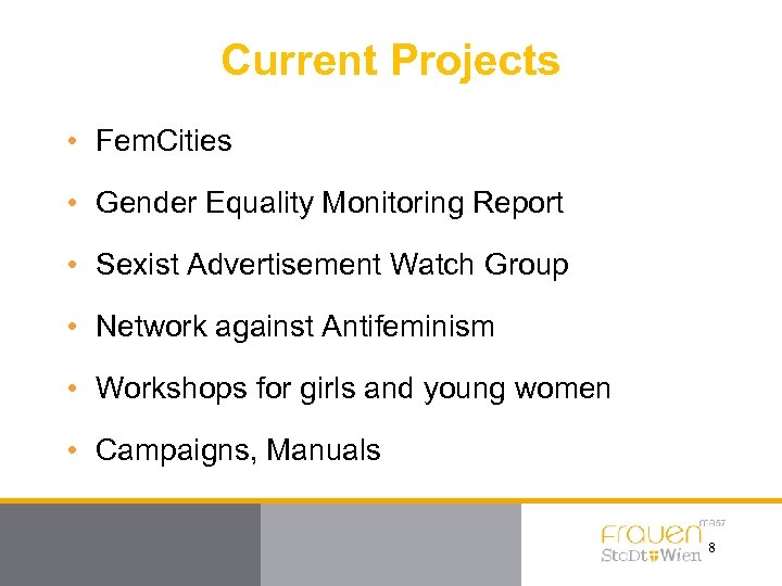 Current Projects • Fem. Cities • Gender Equality Monitoring Report • Sexist Advertisement Watch