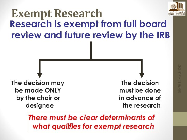 Exempt Research The decision may be made ONLY by the chair or designee The