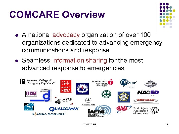 COMCARE Overview l A national advocacy organization of over 100 organizations dedicated to advancing