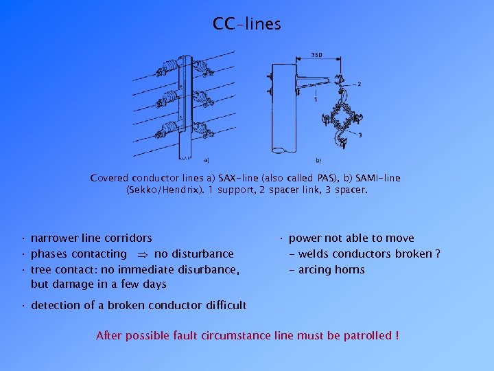 CC-lines Covered conductor lines a) SAX-line (also called PAS), b) SAMI-line (Sekko/Hendrix). 1 support,