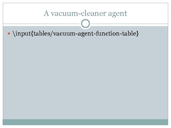 A vacuum-cleaner agent input{tables/vacuum-agent-function-table} 