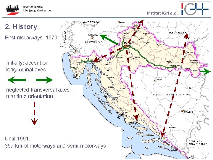 Institut IGH d. d. 2. History First motorways: 1970 Initially: accent on longitudinal axes