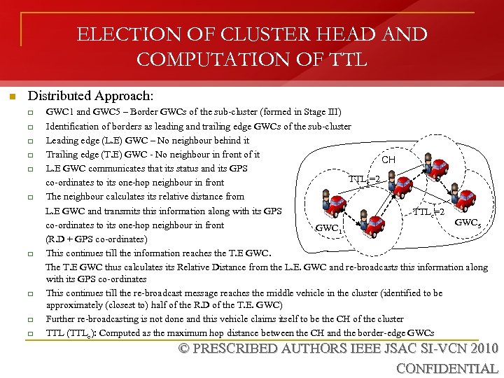 ELECTION OF CLUSTER HEAD AND COMPUTATION OF TTL n Distributed Approach: GWC 1 and