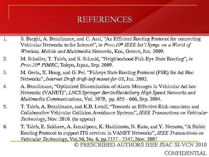 REFERENCES 1. 2. 3. 4. 5. 6. S. Barghi, A. Benslimane, and C. Assi,