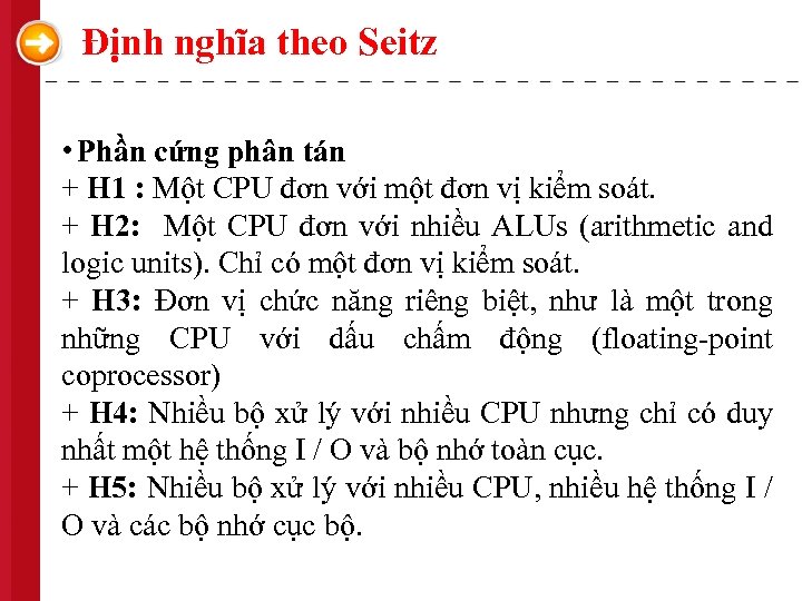 Định nghĩa theo Seitz • Phần cứng phân tán + H 1 : Một