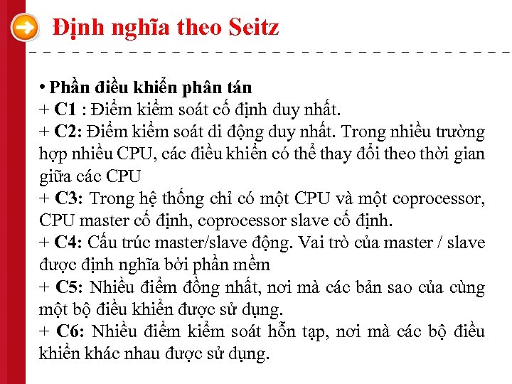 Định nghĩa theo Seitz • Phần điều khiển phân tán + C 1 :