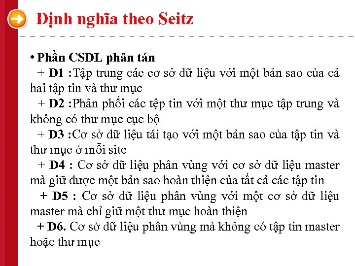 Định nghĩa theo Seitz • Phần CSDL phân tán + D 1 : Tập