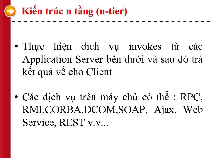 Kiến trúc n tầng (n-tier) • Thực hiện dịch vụ invokes từ các Application