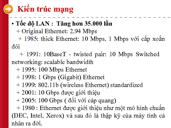 Kiến trúc mạng • Tốc độ LAN : Tăng hơn 35. 000 lần +