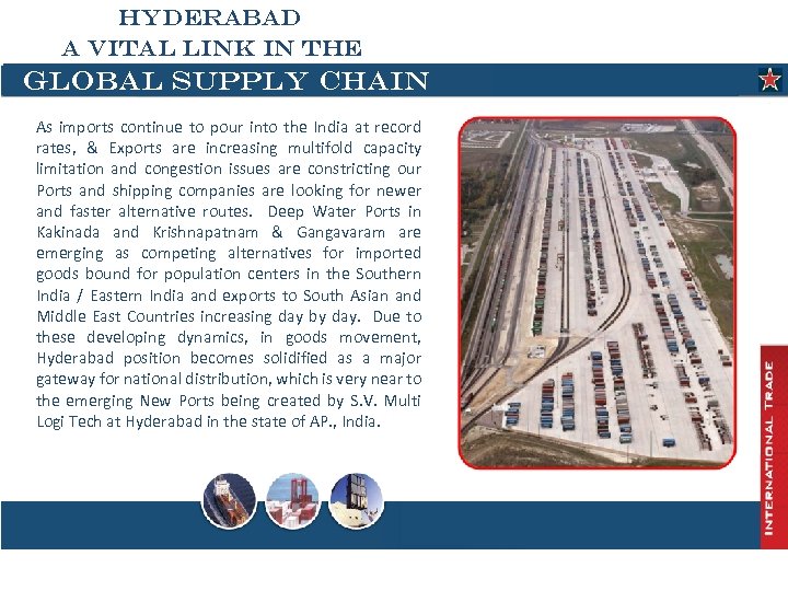 HYDERABAD A VITAL LINK IN THE GLOBAL SUPPLY CHAIN As imports continue to pour