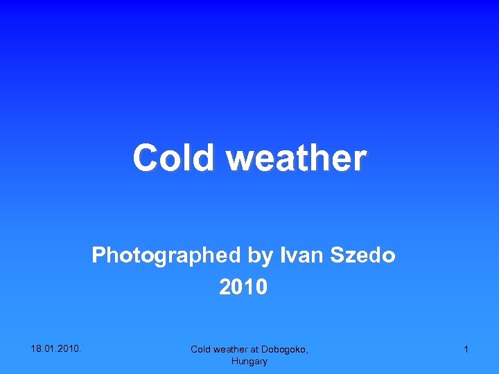 Cold weather Photographed by Ivan Szedo 2010 18. 01. 2010. Cold weather at Dobogoko,