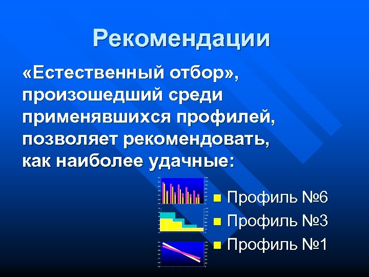 Рекомендации «Естественный отбор» , произошедший среди применявшихся профилей, позволяет рекомендовать, как наиболее удачные: Профиль